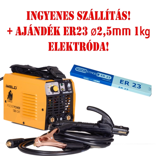 IWELD GORILLA POCKETPOWER 130 (120A-es Hegesztő inverter) + Ajándék ER23 elektróda!